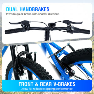 20 Inch Kids Mountain Bike Adjustable with 7 Speed and Suspension Fork-Blue
