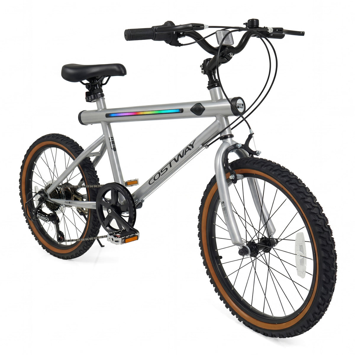 20 Inch LED-lit Cycling Bike with 2 Speakers and Ambient Lights for Men and Women-Silver