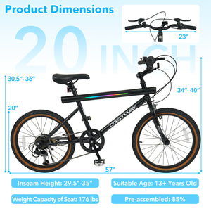 20 Inch LED-lit Cycling Bike with 2 Speakers and Ambient Lights for Men and Women-Black