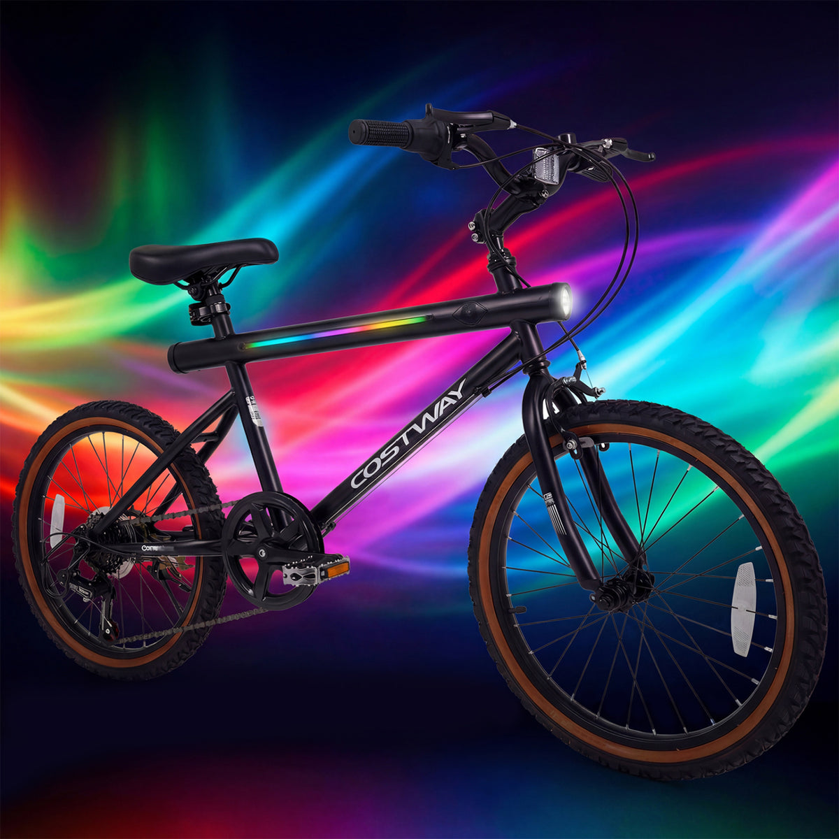 20 Inch LED-lit Cycling Bike with 2 Speakers and Ambient Lights for Men and Women-Black