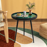 20 Inch Mid-century Modern Coffee End Table with Sea Shell Decoration-Green