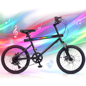 20 Inch Commuter Bicycle LED-lit with 6-Speed Shimano Twist Shifting and Stereo Speakers-Black