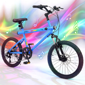 20 Inch Commuter Bicycle LED-lit with 6-Speed Shimano Twist Shifting and Stereo Speakers-Blue