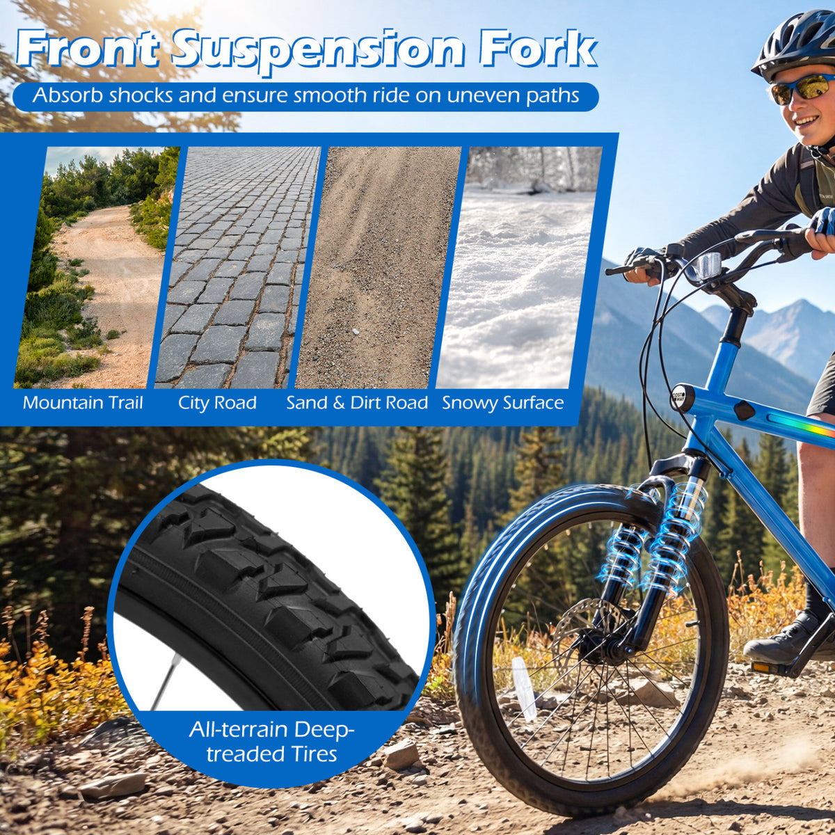 20 Inch Commuter Bicycle LED-lit with 6-Speed Shimano Twist Shifting and Stereo Speakers-Blue