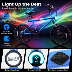 20 Inch Commuter Bicycle LED-lit with 6-Speed Shimano Twist Shifting and Stereo Speakers-Blue