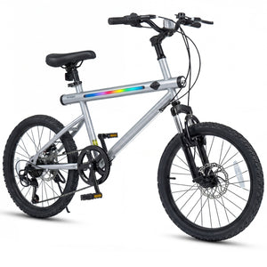 20 Inch Commuter Bicycle LED-lit with 6-Speed Shimano Twist Shifting and Stereo Speakers-Silver