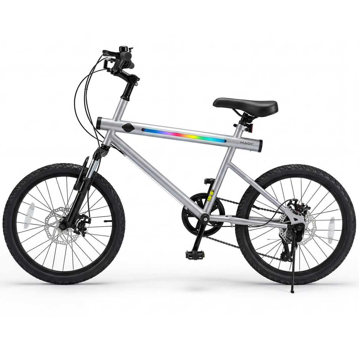 20 Inch Commuter Bicycle LED-lit with 6-Speed Shimano Twist Shifting and Stereo Speakers-Silver
