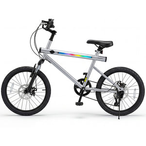 20 Inch Commuter Bicycle LED-lit with 6-Speed Shimano Twist Shifting and Stereo Speakers-Silver