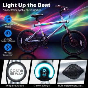 20 Inch Commuter Bicycle LED-lit with 6-Speed Shimano Twist Shifting and Stereo Speakers-Silver
