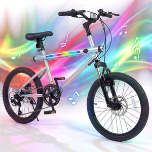 20 Inch Commuter Bicycle LED-lit with 6-Speed Shimano Twist Shifting and Stereo Speakers-Silver