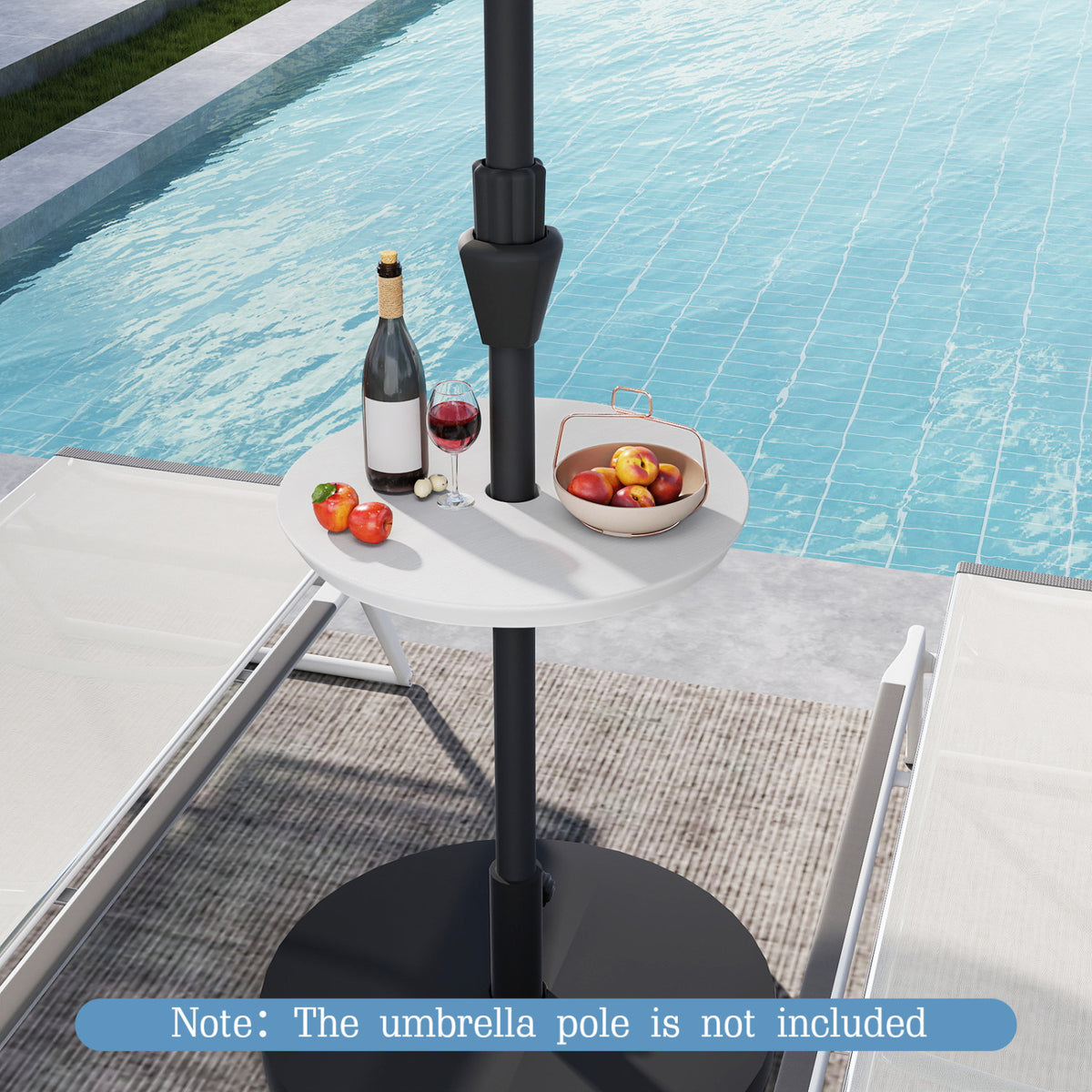 20 Inch Outdoor Adjustable Umbrella Table for 2 Sizes Patio Umbrella Pole-White