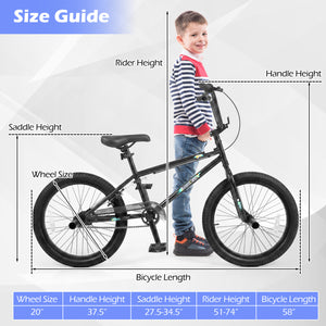 20 Inch Trick Bicycle with 270 Degree Steering and Adjustable Seat for Kids and Teens-Black