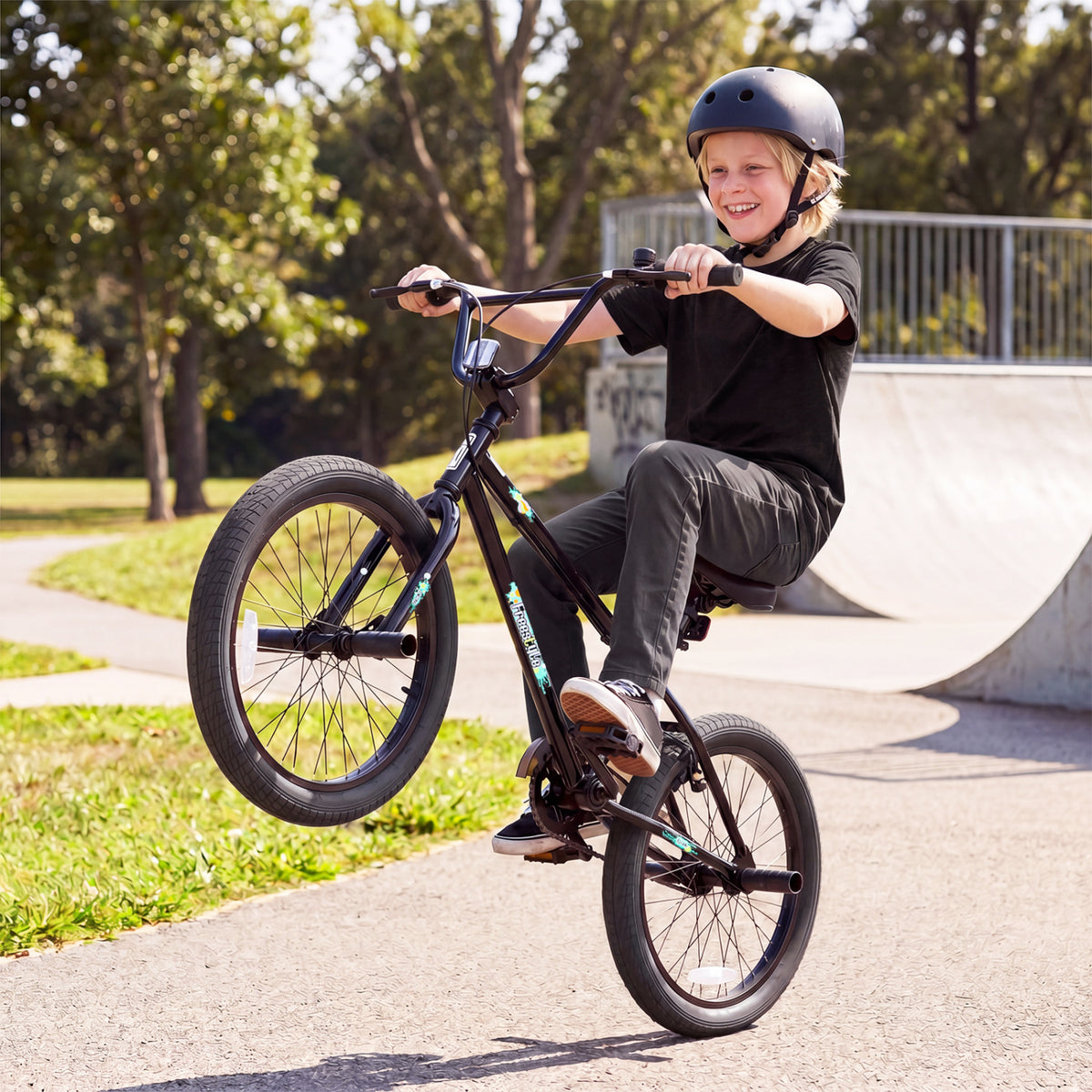 20 Inch Trick Bicycle with 270 Degree Steering and Adjustable Seat for Kids and Teens-Black