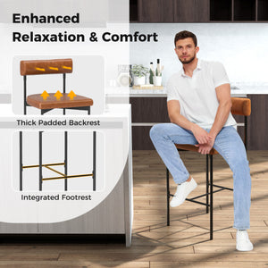 20 Inch Upholstered Bar Stools Set of 2 Counter Height Bar Chairs with  Backrest-Brown