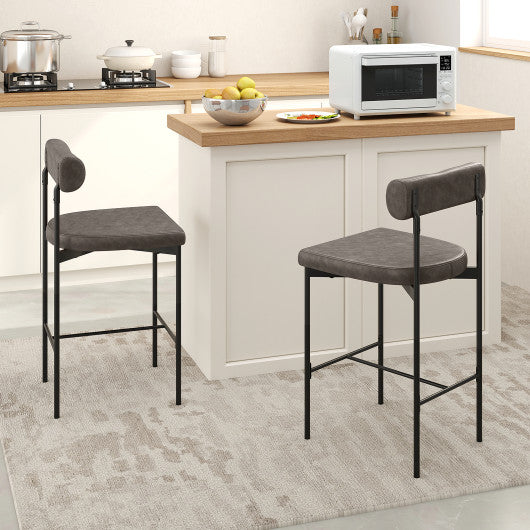 20 Inch Upholstered Bar Stools Set of 2 Counter Height Bar Chairs with  Backrest-Gray
