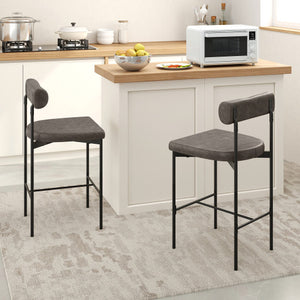 20 Inch Upholstered Bar Stools Set of 2 Counter Height Bar Chairs with  Backrest-Gray