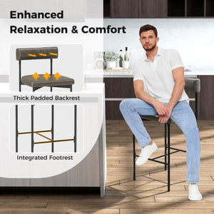 20 Inch Upholstered Bar Stools Set of 2 Counter Height Bar Chairs with  Backrest-Gray