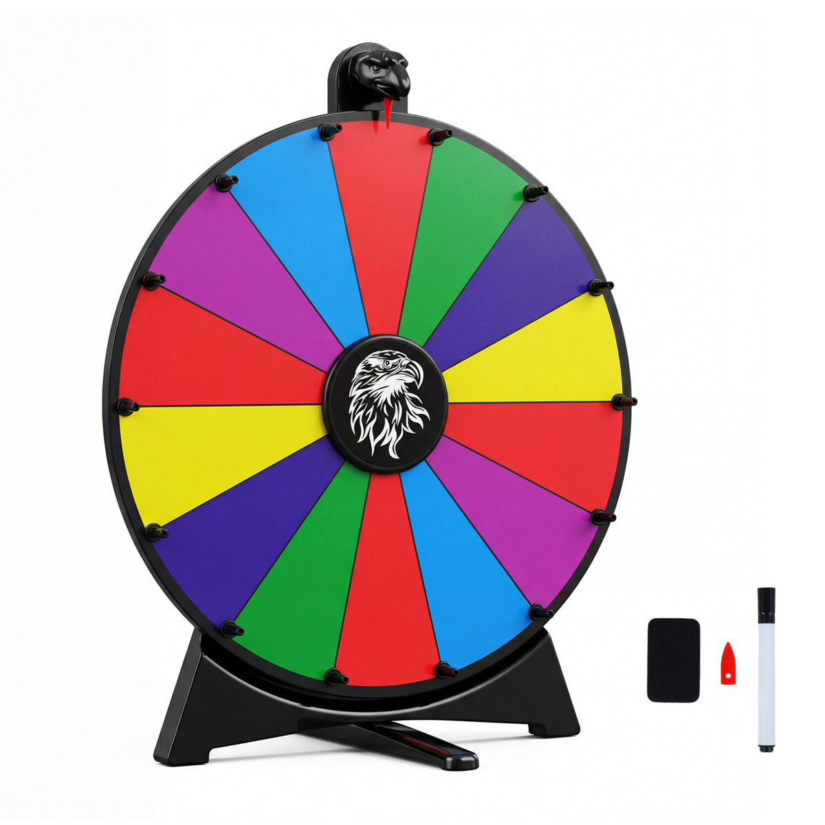 20 Inches 14 Slots Spin Wheel with Blackboard Marker for Prizes-Multicolor