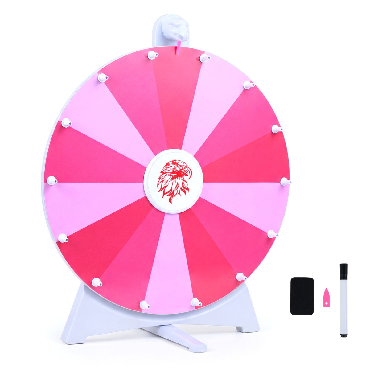 20 Inches 14 Slots Spin Wheel with Blackboard Marker for Prizes-Pink