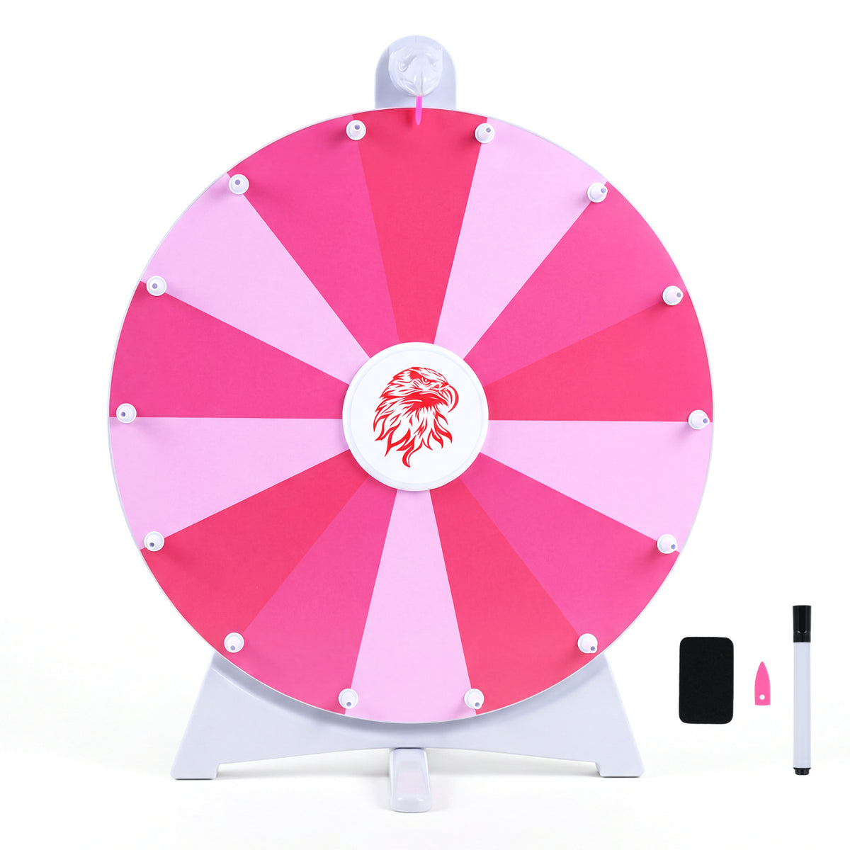 20 Inches 14 Slots Spin Wheel with Blackboard Marker for Prizes-Pink