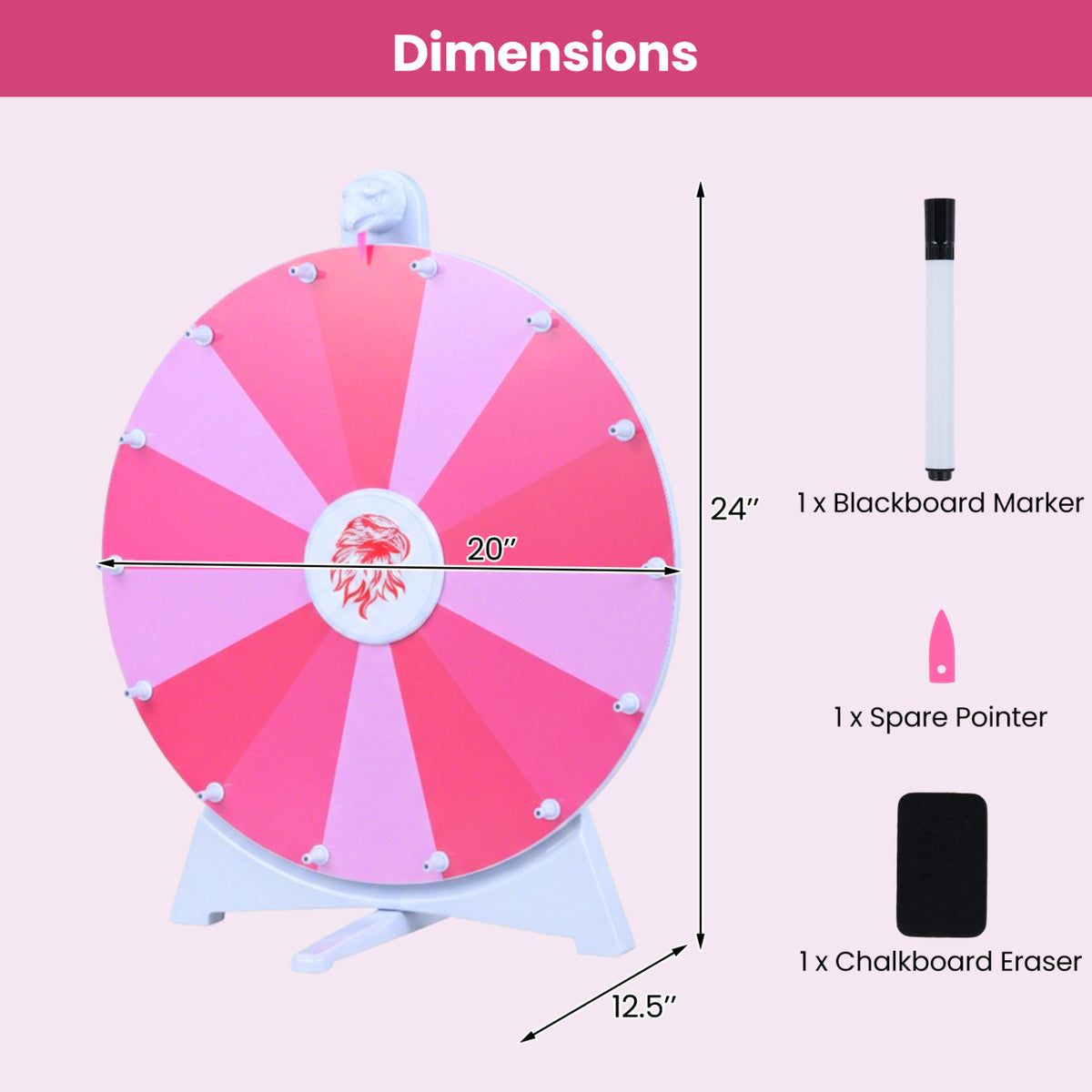 20 Inches 14 Slots Spin Wheel with Blackboard Marker for Prizes-Pink