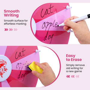 20 Inches 14 Slots Spin Wheel with Blackboard Marker for Prizes-Pink
