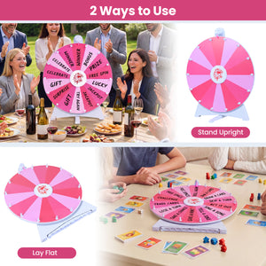 20 Inches 14 Slots Spin Wheel with Blackboard Marker for Prizes-Pink