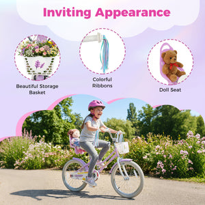 20 Inch Girls Bike Kids Bicycle with Doll Seat and Streamers for 8+ Years Old