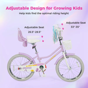 20 Inch Girls Bike Kids Bicycle with Doll Seat and Streamers for 8+ Years Old