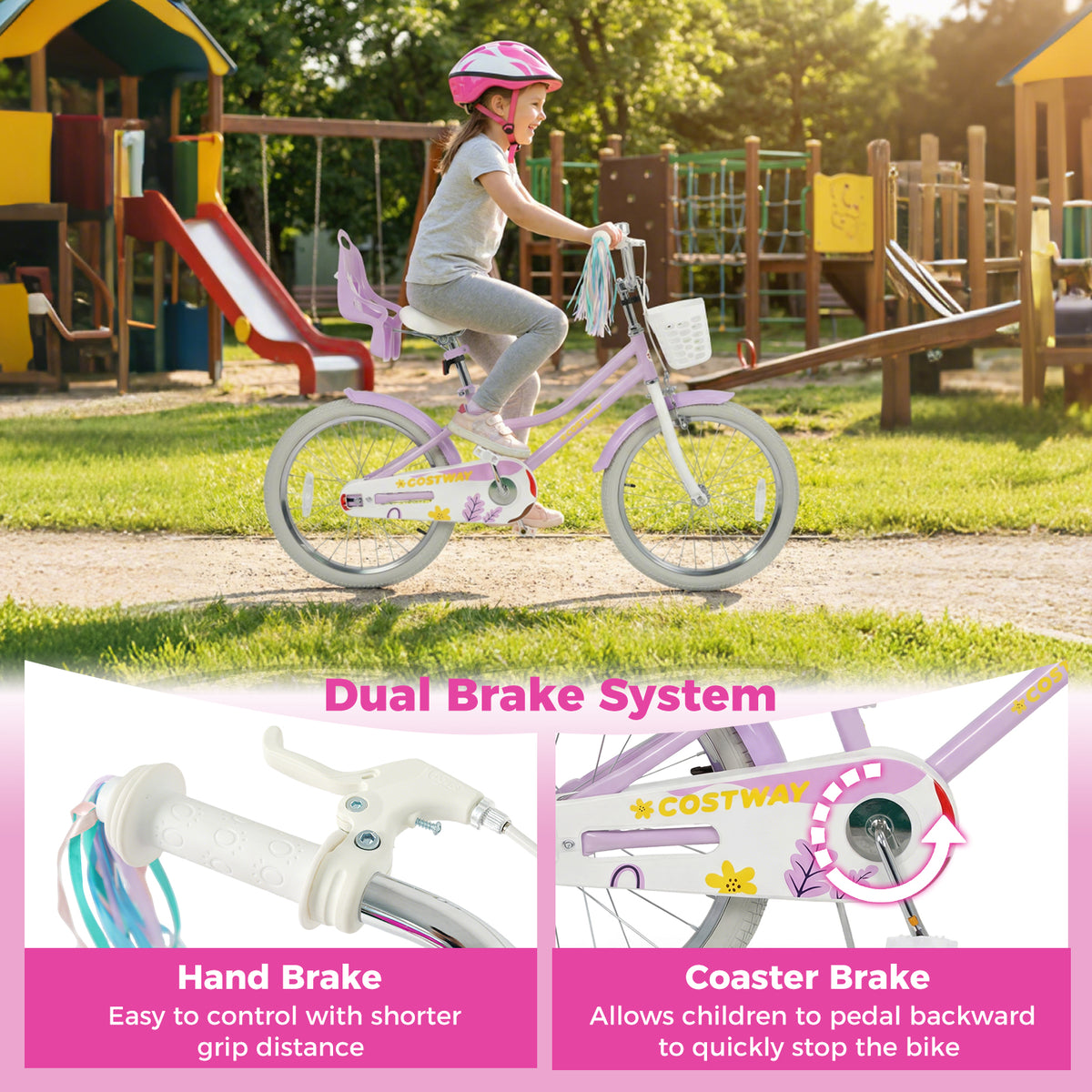 20 Inch Girls Bike Kids Bicycle with Doll Seat and Streamers for 8+ Years Old