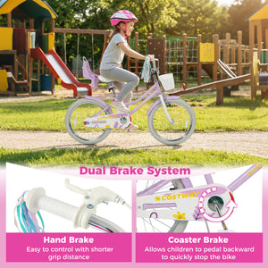 20 Inch Girls Bike Kids Bicycle with Doll Seat and Streamers for 8+ Years Old