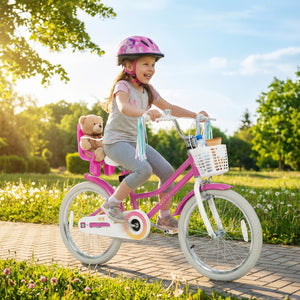 20 Inch Kids Bike with Front Basket and 2 Brake System for 8+ Years Old Rose Red