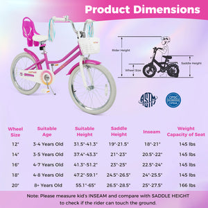 20 Inch Kids Bike with Front Basket and 2 Brake System for 8+ Years Old Rose Red