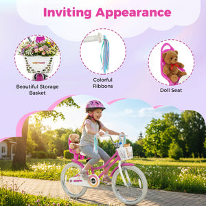 20 Inch Kids Bike with Front Basket and 2 Brake System for 8+ Years Old Rose Red