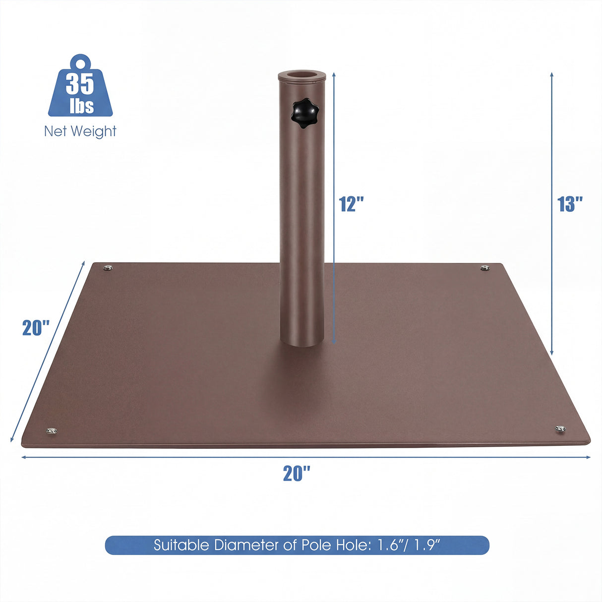 20 Inches Patio Umbrella Base Stand with 4 Adjustable Footpads-Brown
