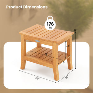 20 Inches Non-slip Shower Bench with Storage Shelf and Curved Top