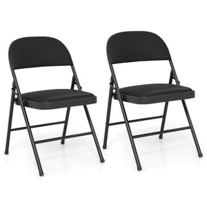 2 Pack Folding Chairs with Metal Frame and PVC Leather for Indoor Outdoor-Black