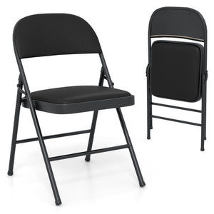2 Pack Folding Chairs with Metal Frame and PVC Leather for Indoor Outdoor-Black