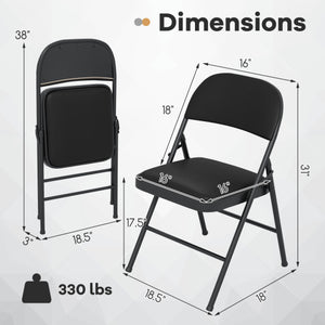 2 Pack Folding Chairs with Metal Frame and PVC Leather for Indoor Outdoor-Black
