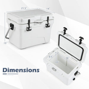 20 Quart Portable Hard Cooler with Built-in Ruler and Bottle-White