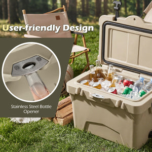 20 Quart Portable Hard Cooler with Built-in Ruler and Bottle-Khaki