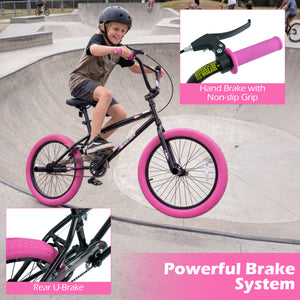 20" Trick Bicycle with 270 Degree Steering and Adjustable Seat for Kids and Teens-Pink