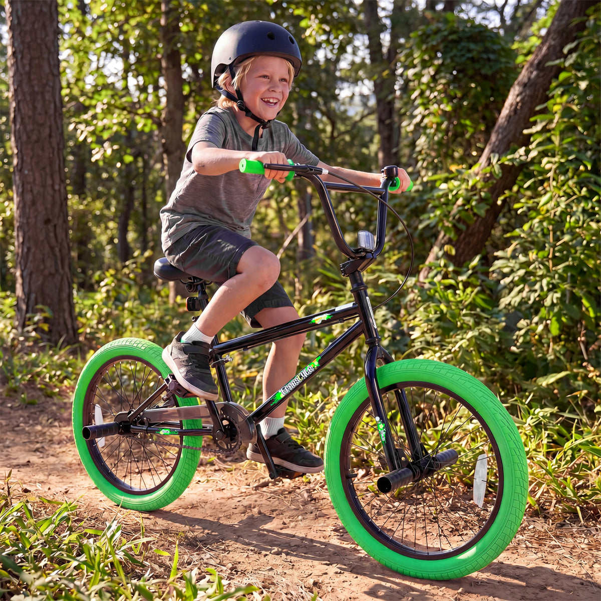 20" Trick Bicycle with 270 Degree Steering and Adjustable Seat for Kids and Teens-Green