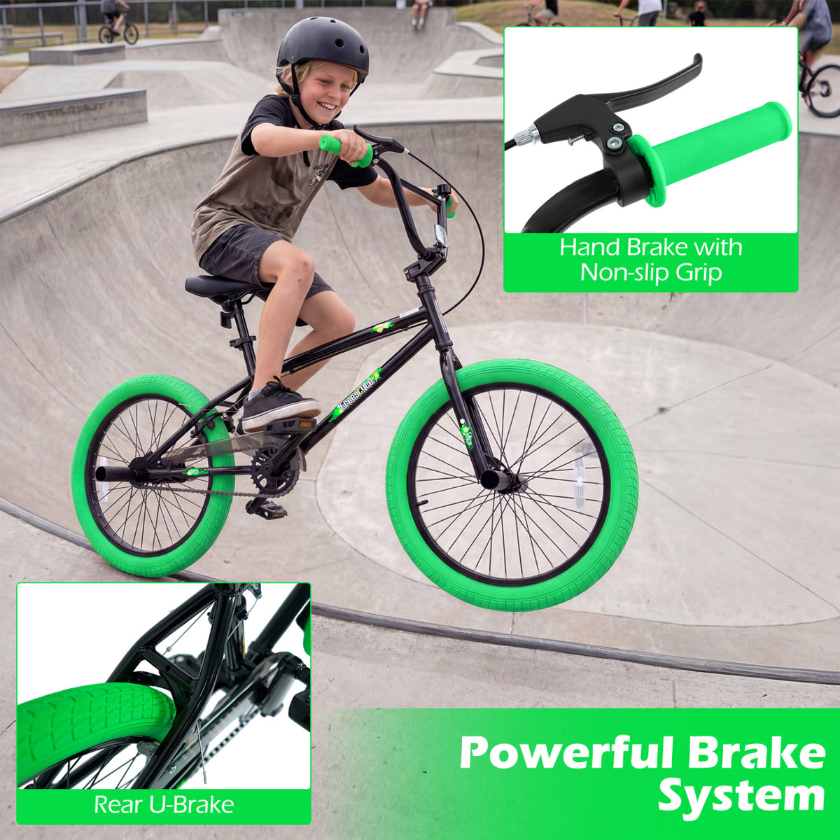 20" Trick Bicycle with 270 Degree Steering and Adjustable Seat for Kids and Teens-Green