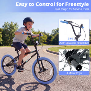20" Trick Bicycle with 270 Degree Steering and Adjustable Seat for Kids and Teens-Navy