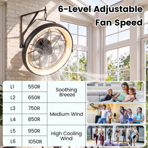 20â€ Wall Mounted Fan with Dimmable LED Light and 6 Wind Speeds-Black