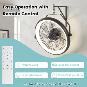 20â€ Wall Mounted Fan with Dimmable LED Light and 6 Wind Speeds-Black