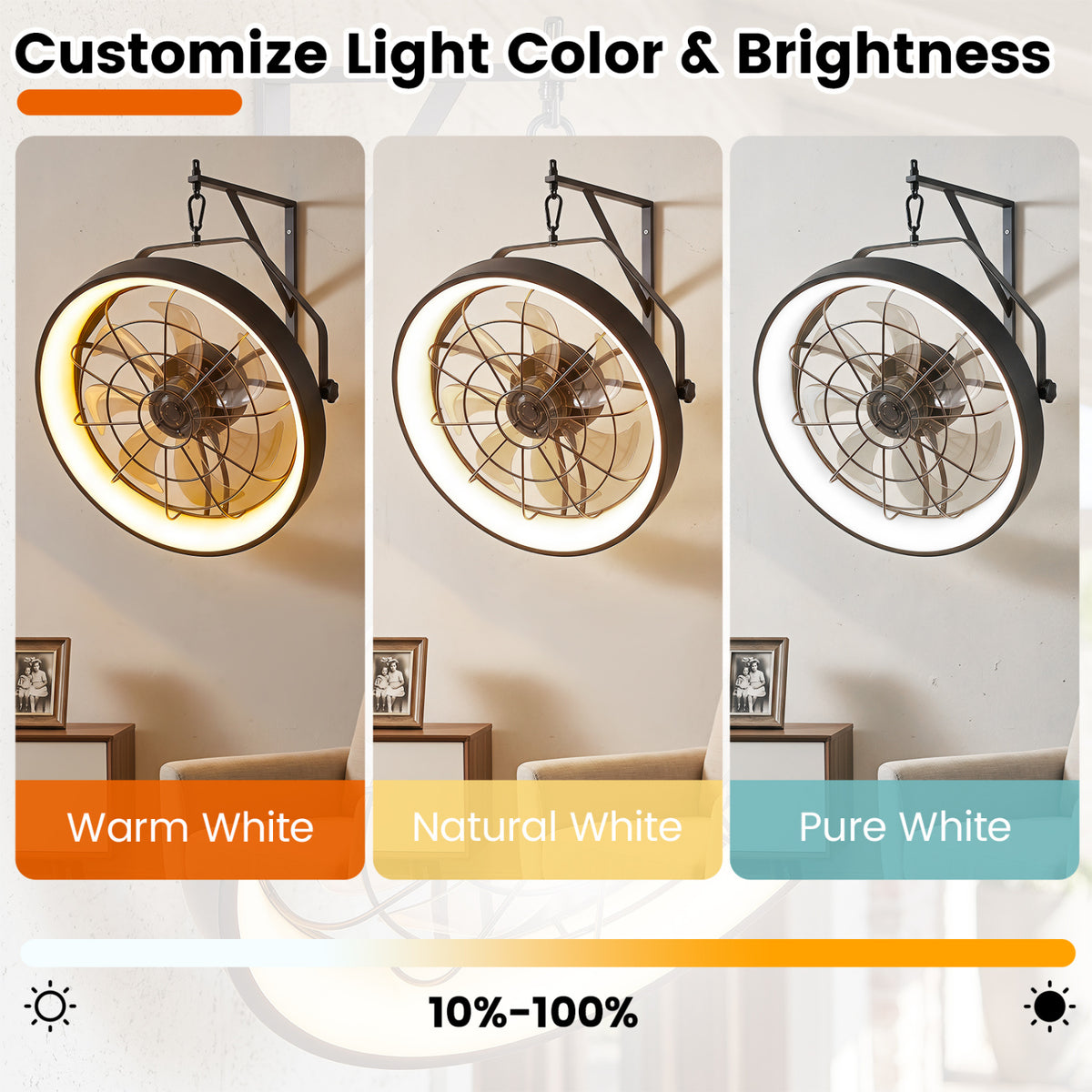 20â€ Wall Mounted Fan with 3CCT Dimmable LED Light and Timer-Black