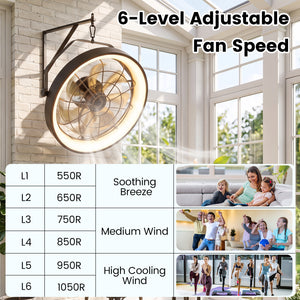 20â€ Wall Mounted Fan with 3CCT Dimmable LED Light and Timer-Black