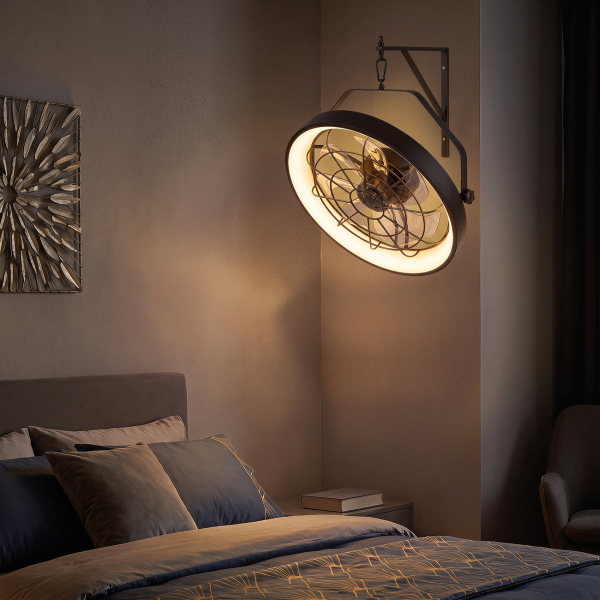 20â€ Wall Mounted Fan with 3CCT Dimmable LED Light and Timer-Black